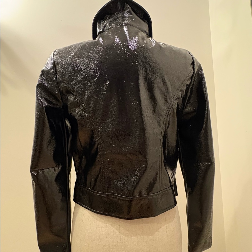 Who What Wear Womens Black Patent Faux Leather Bomber Biker Jacket / Size S - Picture 5 of 15